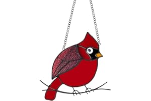 YT3 STUDIO Cardinal Stained Glass Window Hanging Bird Stained Glass Suncatchers for Window Stained Panels Cardinal Suncatcher Bird Ornament for Garden Window Decor, Cardinal Gifts for Mom, Bird Lovers