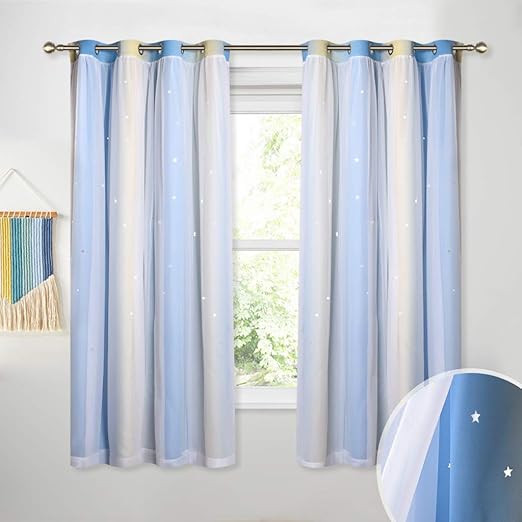 Amazon Com Pony Dance Double Curtains For Girls Cut Out Stars