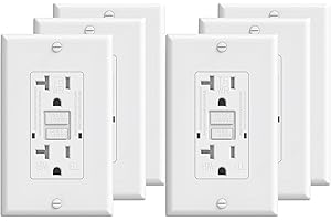PLUGTUL 6-Pack GFCI Outlet 20 Amp, Tamper-Resistant, Weather Resistant, Self-Test GFI Receptacles with LED Indicator, Wallplate Included, Indoor or Outdoor Use, UL Listed, White