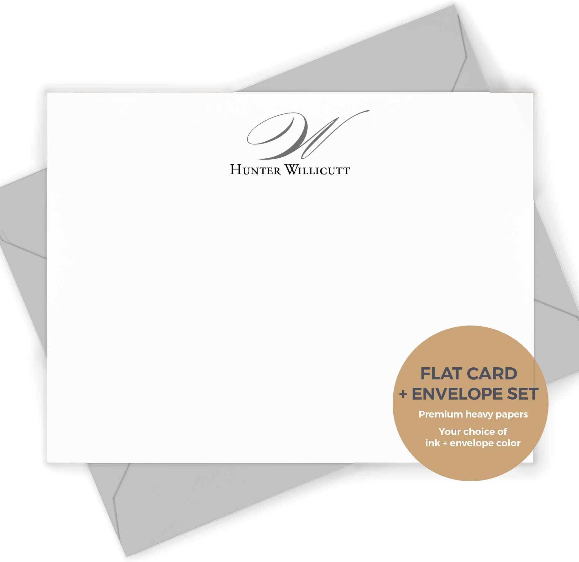 Monogrammed Note Cards and Envelopes for Men And Women, Personalized Stationery Set, (A2, A7) Custom Monogram Notecards with Envelopes, Classic Stationary Set Great for Gifts - Elegant Mono Flat