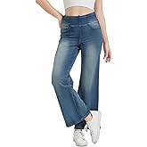 KYAL KNOW YOU ARE LOVED Women's High Waisted Bell Bottom Pull On Jeans Tummy Control Stretchy Baggy Casual Jean Leggings