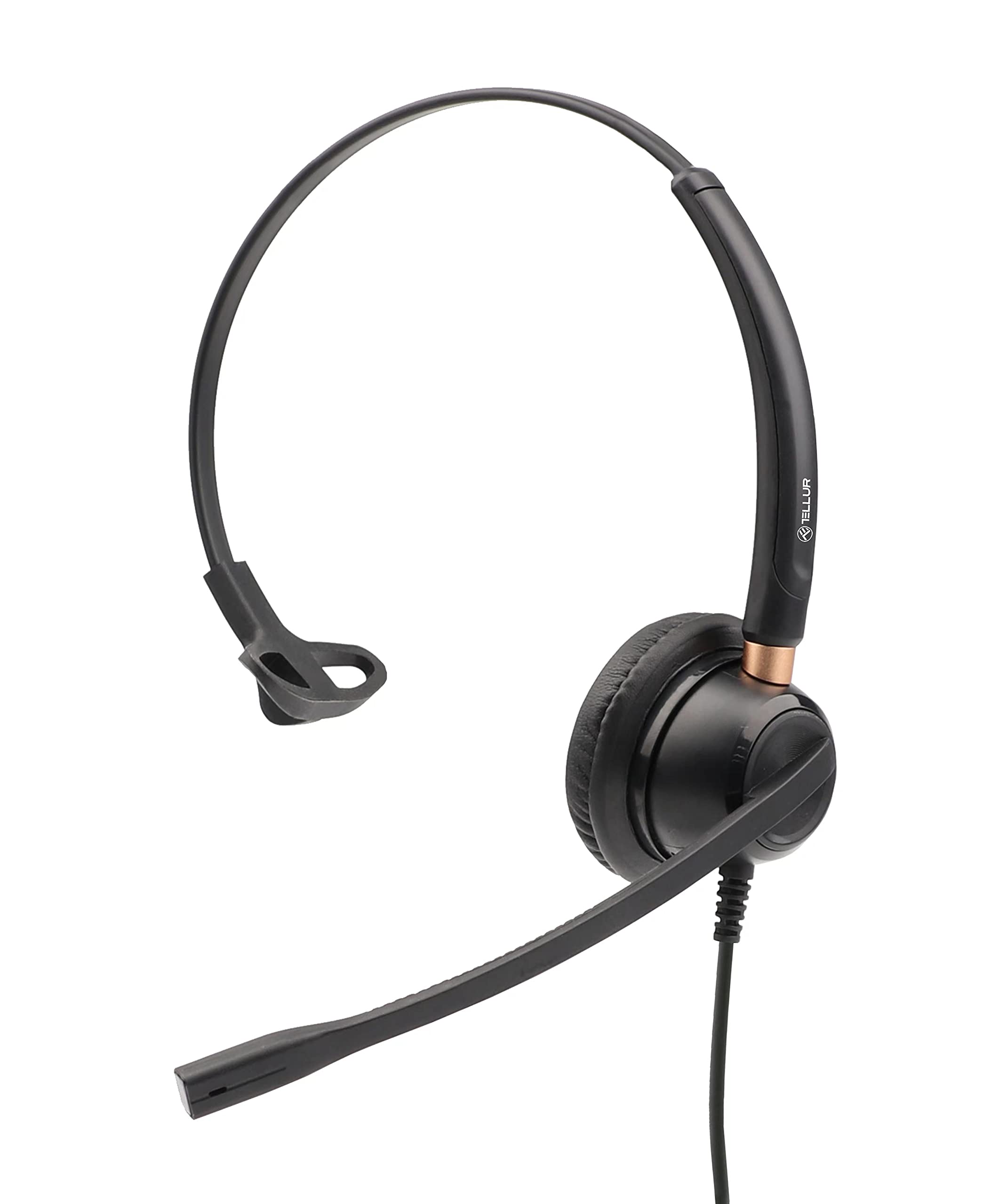 TELLUR Voice 510 Headphones with Microphone for PC, Single Ear, ENC Ambient Noise Cancellation, Quick Disconnect and USB, Remote Buttons in Line, Professional Use in Office, Call Center