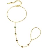 Lansora Hand Chain Bracelet Stainless Steel Finger Ring Bracelet Adjustable Gold Plated Hand Chain CZ Stackable Boho Minimalist Jewelry for Women