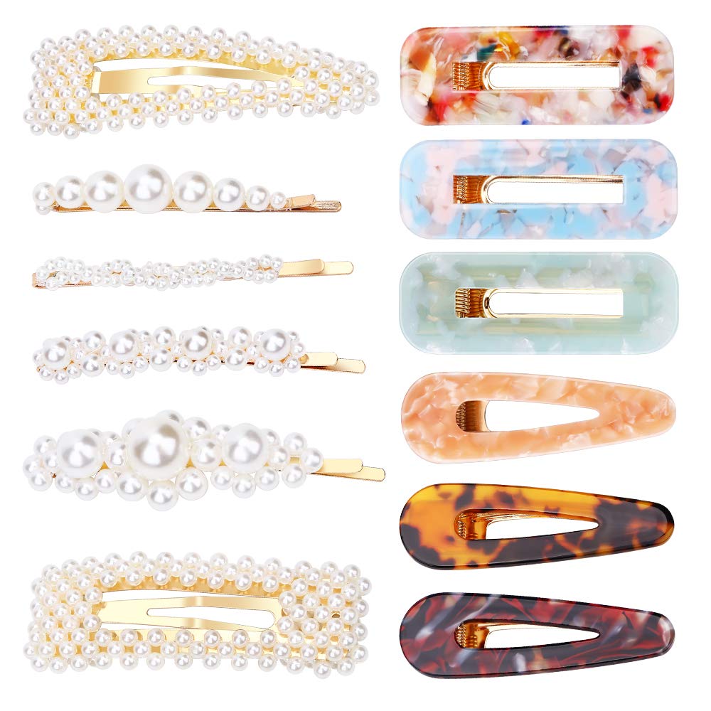 Pearl Hair Clips for Women, Hair Clips Acrylic Resin Hair Barrettes 12 PCS Fashion Sweet Hairpins Set for Party Wedding Applies