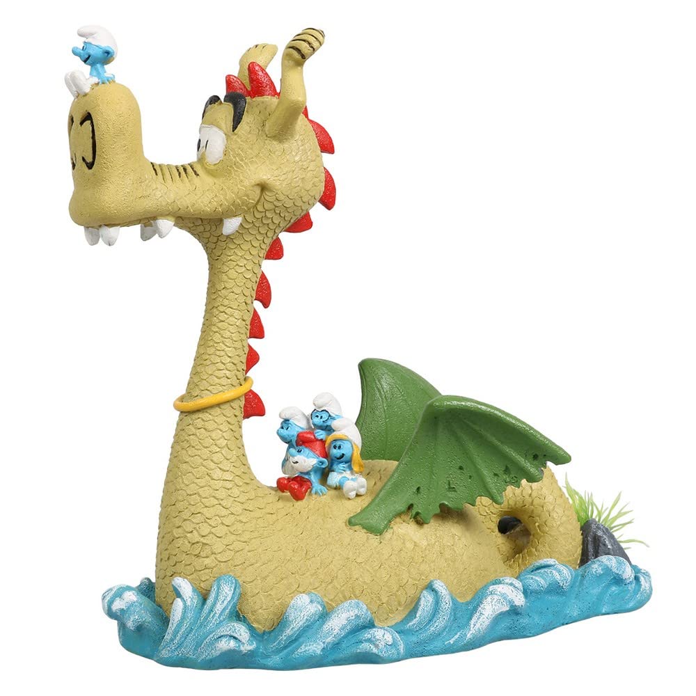 Aquadella, The Smurfs on Water Dragon Figurine 16.5 x 8.5 x 16.5 cm, Highly Detailed and Made of Polyester Resin, Non-Toxic and pH Neutral, for Freshwater and Saltwater Aquariums