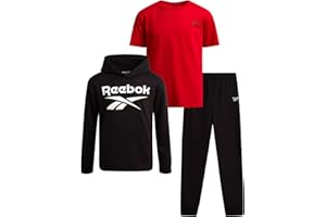 Reebok Boys Sweatsuit Set - 3 Piece Athletic Pullover Hoodies Sweatshirt Jogger Sweatpants & T-Shirt for Boys (8-14)