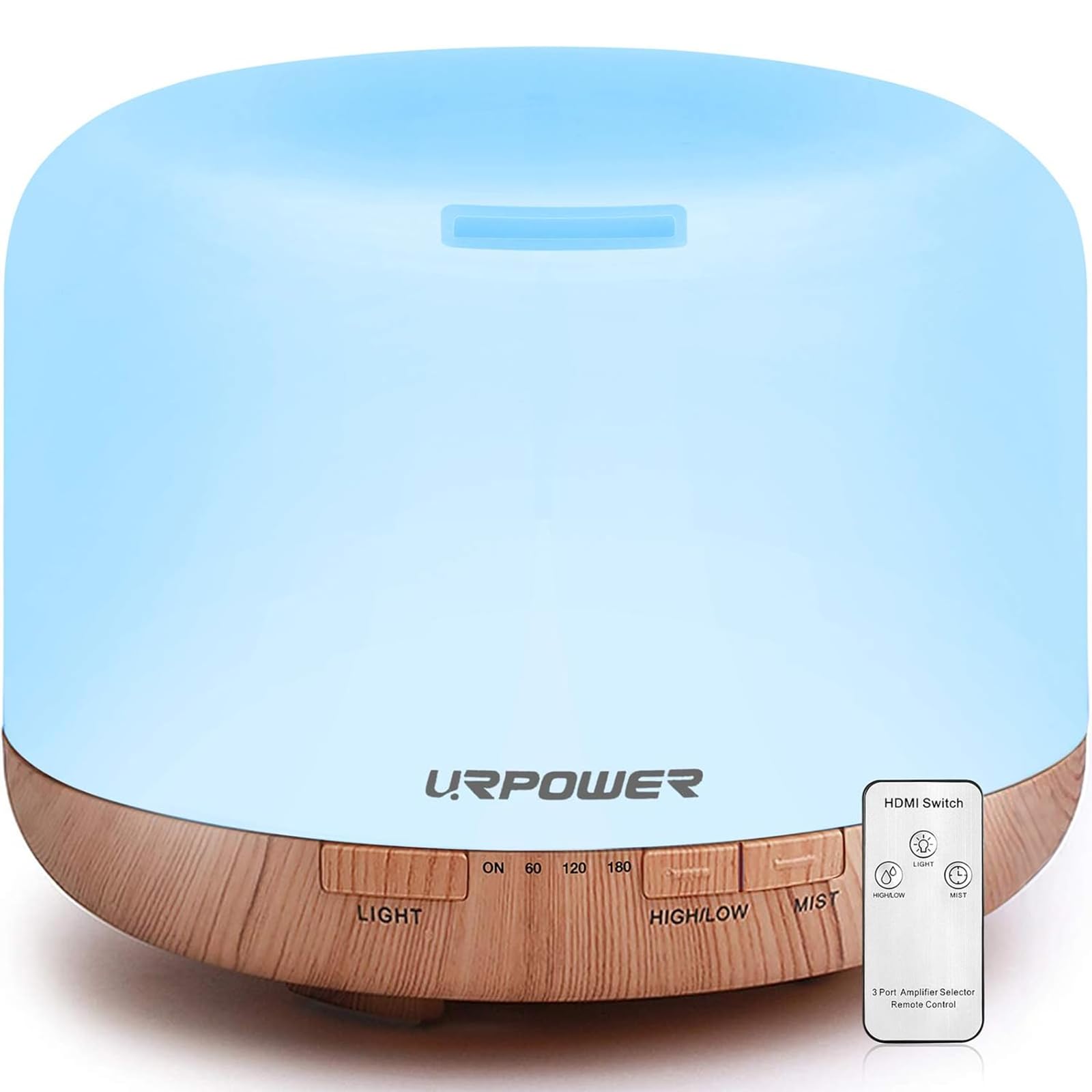Photo 1 of URPOWER 500ml Essential Oil Diffuser with Cool Mist Humidifier Function - 7 Color Changing LED Lights, 4 Timer Modes & Auto Shut-Off Ultrasonic Aromatherapy Scent Diffuser for Home, Office