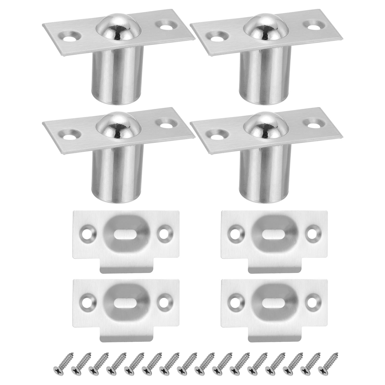 PATIKIL Stainless Steel Large Closet Ball Catch Door Hardware, 4 Pack Cabinet Door Ball Catch Chrome Finish with Strike Plate & Screw for Interior Doors, Silver