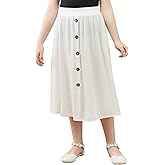 GORLYA Girls A-Line Elastic High Waist Pleated Swing Maxi Skirt with Pockets for 4-14T