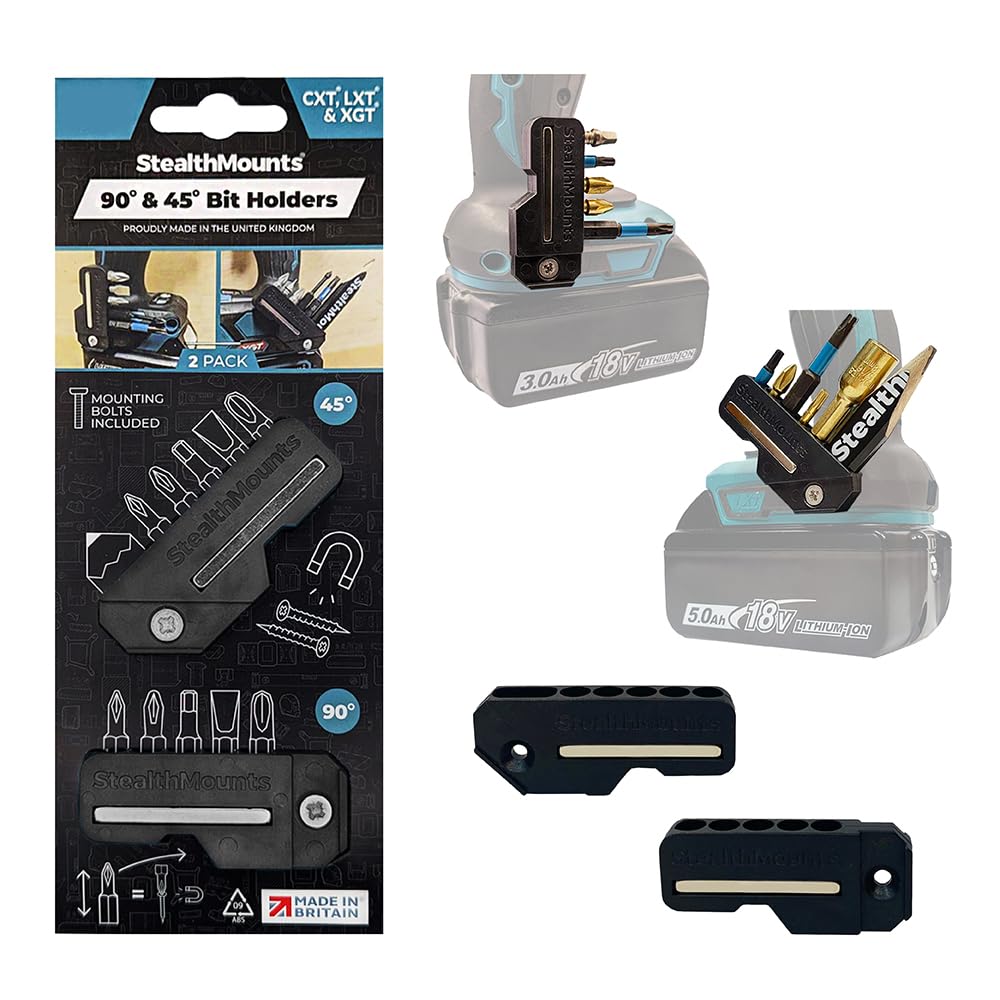 StealthMounts Makita 45° & 90° Black Magnetic Bit Holder | Drill Bit Organiser | Perfect Bit Holder for Makita Drills and Impacts (2 Pack)