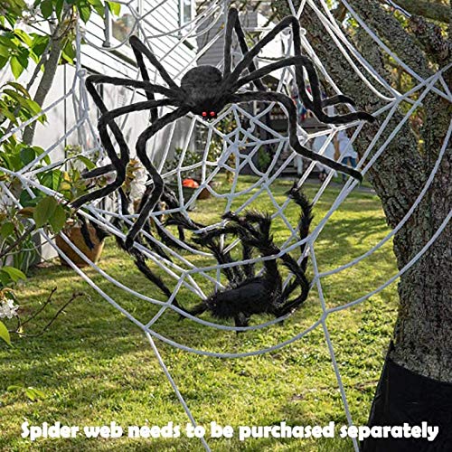 Pengxian Halloween Props Spiders, Furry Black Giant Spiders for Halloween Yard Door & Outdoor Decor With Spider Webs