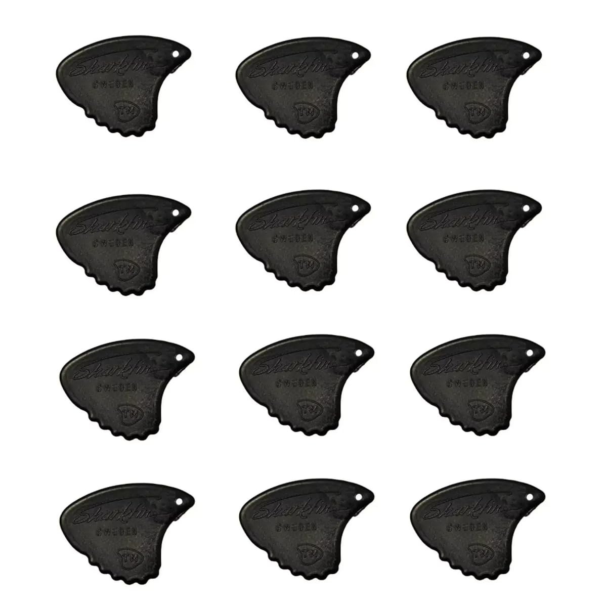 Sharkfin GP107 Plectrum/pick, Sweden Relief, 1.15 mm, extra-hard black, 12 pieces