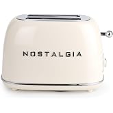 Nostalgia Classic Retro 2-Slice Toaster- Vintage Design- Enamel Coated Steel Body- Wide Slots for all Breads- Crumb Tray, Cord Storage- Defrost,Cancel and Bagel Function &amp; 6 Toasting Levels- Cream
