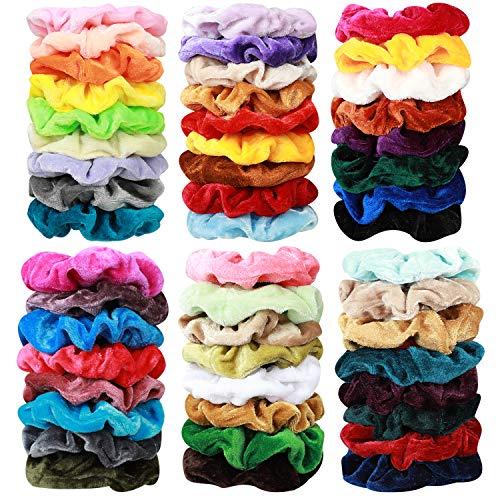 KECUCO 50 Colors Women's Velvet Hair Scrunchies Ponytail Holder Elastic Hair Bands, Including 52 pcs Velvet Scrunchy Hair Ties Ropes Scrunchie for Women or Girls Hair Accessories(COLOR3)