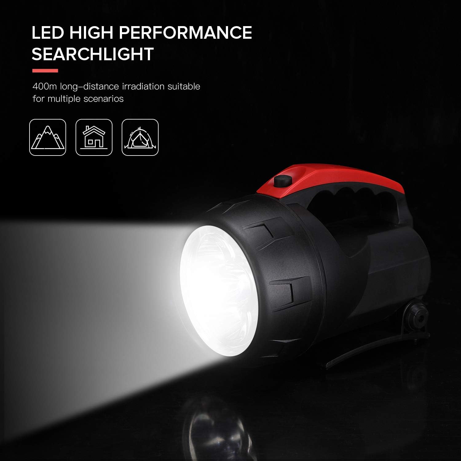 Outdoor Spot Lights Hand-Held Flashlight, 600 Lumens Light Bright Long Distance LED Spotlight Searchlight, 6 Volt Lantern Battery Powered Lights ，5W （Black） - - 
