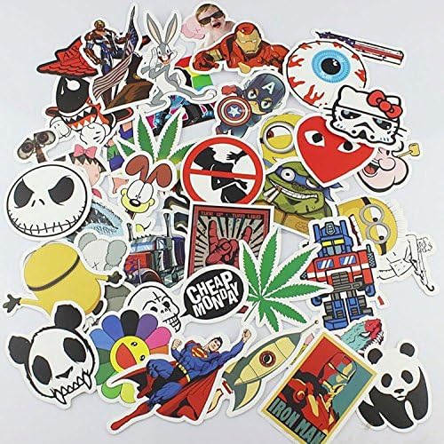 50 Random Skateboard Stickers + 5FREE Bumper Car Stickers! Laptop Luggage Bicycle Guitar Motorcycle Decal Ski Snowboard Pack Vinyl Graffiti (55)