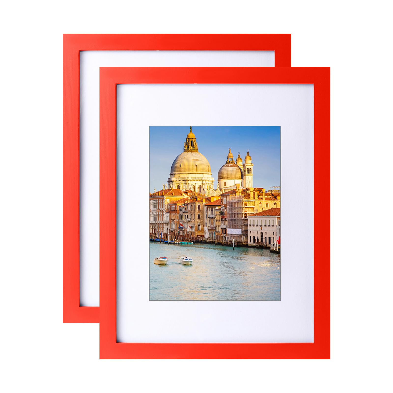 Photo 1 of wyooxoo 8.5x11 Picture Frame Set of 2 Made of Solid Wood Photo Frames Display Pictures 6x8 with Mat or 8.5x11 Without Mat Colorful Frame For Wall or Tabletop Display,Red