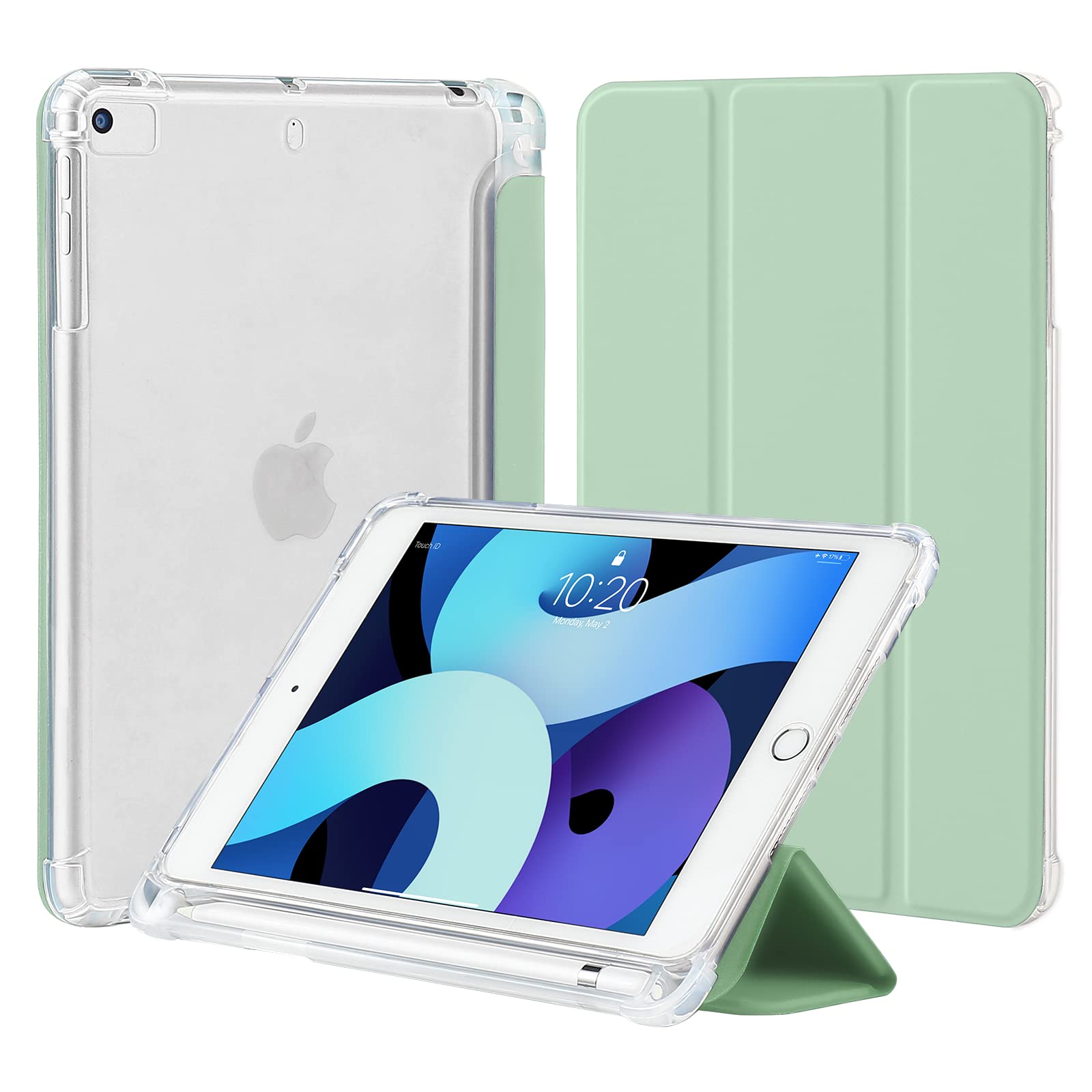 4UBonLife Case for iPad Mini 5 4 Generation 7.9 inch (2015/2019) with Pencil Holder, Slim Lightweight Case Soft TPU Translucent Frosted Back Cover Shell for iPad Mini 4th 5th Gen, Mint Green
