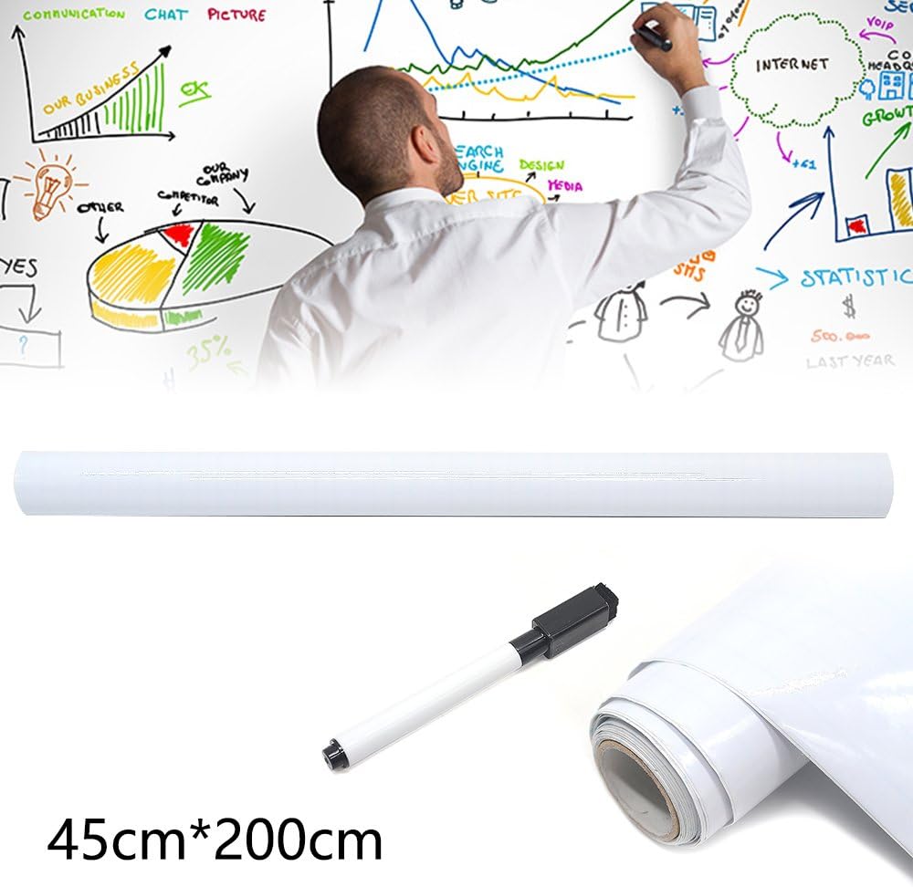 ebuybox Removable Thick Whiteboard Sticker Chalkboard Contact Paper Wall Sticker Wall Wrapping Paper with 1 Free Water-Based Marker Pen for School Office Home (200cm*45cm)