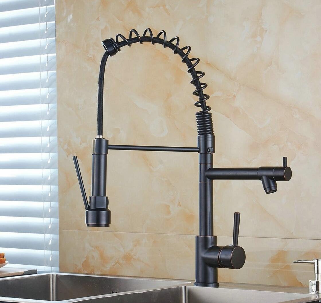 MLFMHR B60-2 Modern Design Brass Pull Out Single Handle Single Hole Kitchen Faucet, Solid New Style Pull Down Kitchen Sink Faucet Oil Rubbed Bronze