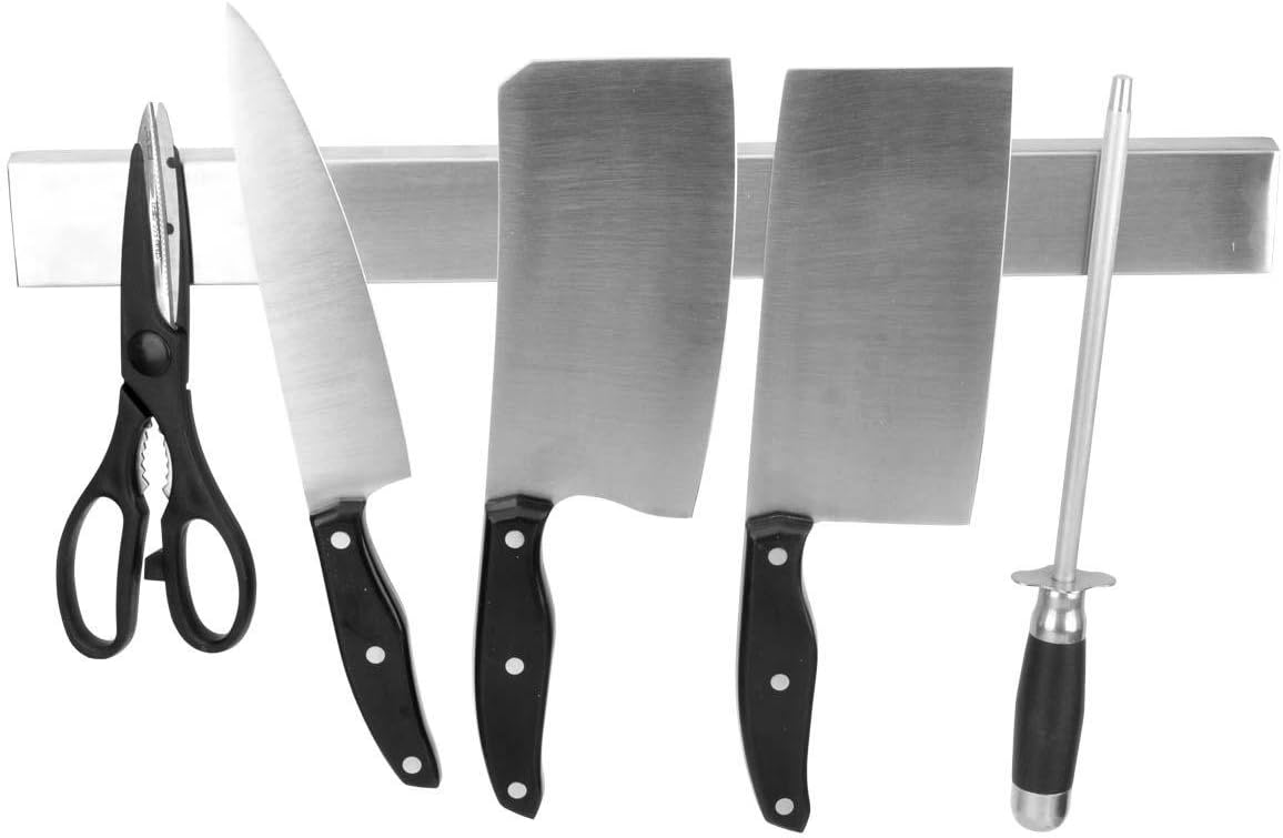 Homekit Magnetic Knife Holder Wall Rack Strip – Universal 18” Stainless Steel Powerful Silver Magnet Bar Mount for Space-Saving Storage of Kitchen Knives, Cutlery, Scissors & Metal Tools