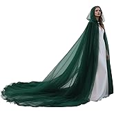 Joukavor Tulle Hooded Cape with Train Sheer Witch Cloak Long for Halloween