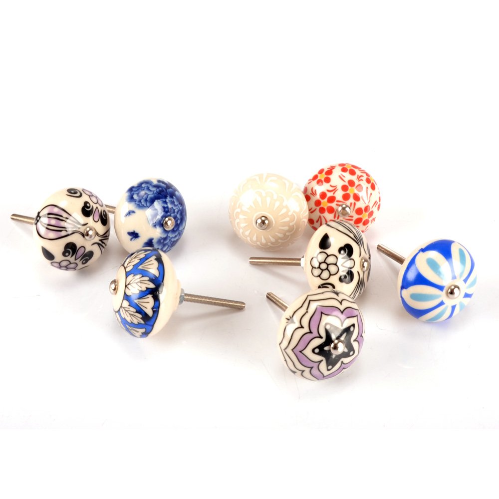 MyArmor Set of 8 Hand Painted Ceramic Decorative Knobs Handles Pulls for Furniture Door Cabinets Drawer Cupboard Kitchen Bathroom