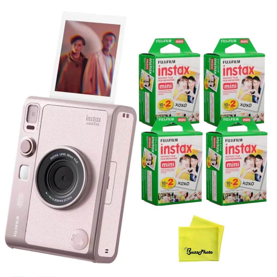 Fujifilm Instax Mini EVO Instant Camera (Pink) (Camera w/Extra Film 4-Pack)