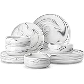 MALACASA Plates and Bowls Sets, 12 Pieces Porcelain Dinnerware Sets Dishware Sets Chip Resistant Ceramic Dish Set Dining Dinner Ware Service for 4, Marble Grey, Series LUNA