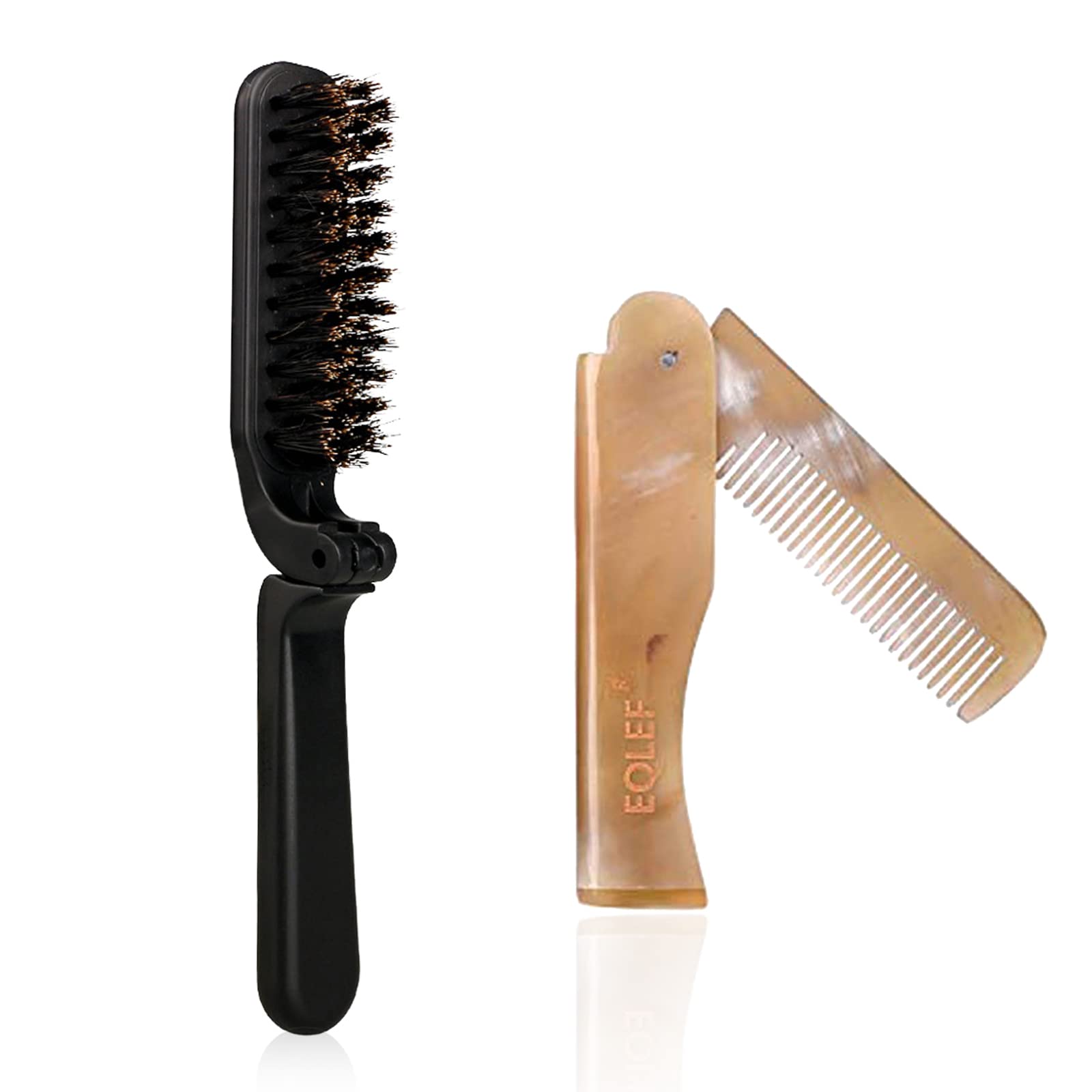 Beard Brush and Comb, Boar Bristle Beard Brush for Men Foldable Mustache brush Set with Beard Comb 2Pcs