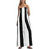 MISSACTIVER Summer Wide Leg Jumpsuits for Women Striped Strapless Long Rompers 2025 Sleeveless One Piece Outfits with Pocket