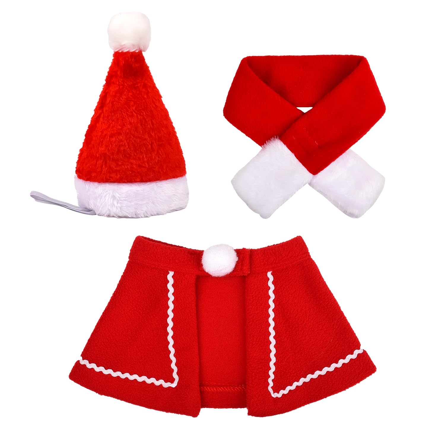 MEISH 3 Pieces Pet Christmas Costume Christmas Pet Hat Scarf Red Cloak Cute Xmas Outfit for Christmas Halloween Puppy Cat Party Clothes