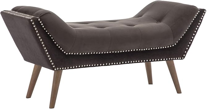 Amazon Com Chairus Upholstered Entryway Bench With Arm Velvet Fabric Vanity Bench With Tufted Button Nailhead Trim Charcoal Furniture Decor