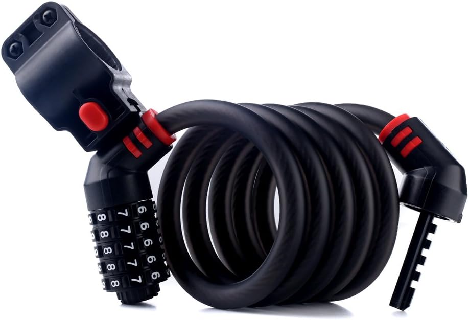 Security Combination Cable Bike Lock - Self Coiling Compact Bicycle Locks with Mounting Bracket - 4 Feet