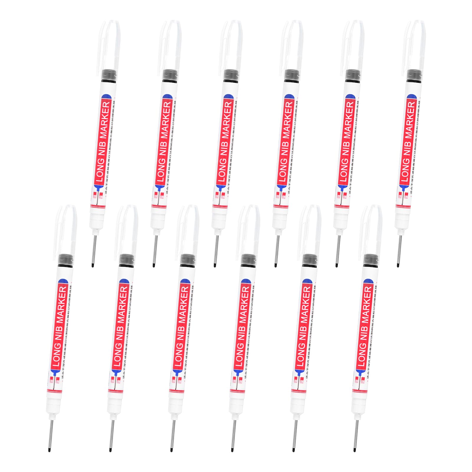 PATIKIL Deep Hole Marker Pens, 12Pcs Ink Waterproof Deep Reach Markers 22mm/0.87 Inch Long Nose Marker Scriber Pen for Woodworking Builders, Black