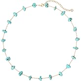 TONTMY STUDIOS Gold Turquoise Choker Necklaces for Women 14K Gold Plated Dainty Turquoise Beads Choker Simple Cute Summer Jewelry