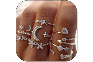 CSIYANJRY99 Silver Rings for Women Gifts Trendy Stuff Boho Stackable Star Moon Flower Silver Ring Set for Teens Vintage Crystal Knuckle Stacking Rings Christmas Gifts Stocking Stuffers