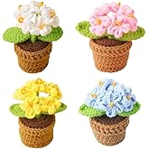 Magicherry 4 Pieces Crochet Flowers Potted Plants Hand Knitted Forget Me Not Artificial Woolen Yarn Flowers for Car Dashboard Home Office Table Shelf Decor,Color#E