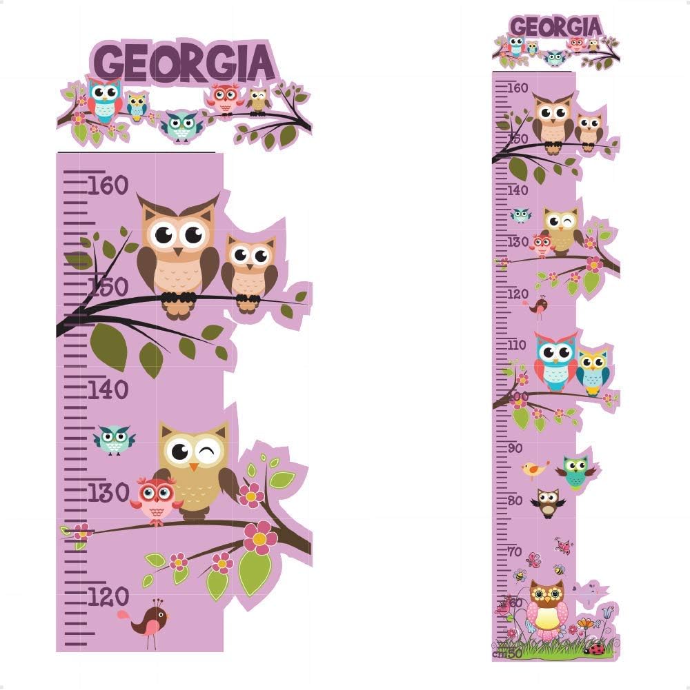OWL Personalised Height Chart for Kids Wall Sticker Growth Decal Vinyl Pink Girls Boys Childrens Nursery | Colourful Wall Art for Height Measure | StickersMagic