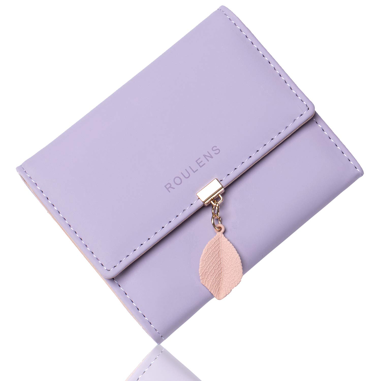 Roulens Ladies Purse, RFID Blocking PU Leather Wallet for Women Leaf Pendant Zipper Coin Purse with Multiple Card Slots and Roomy Compartment