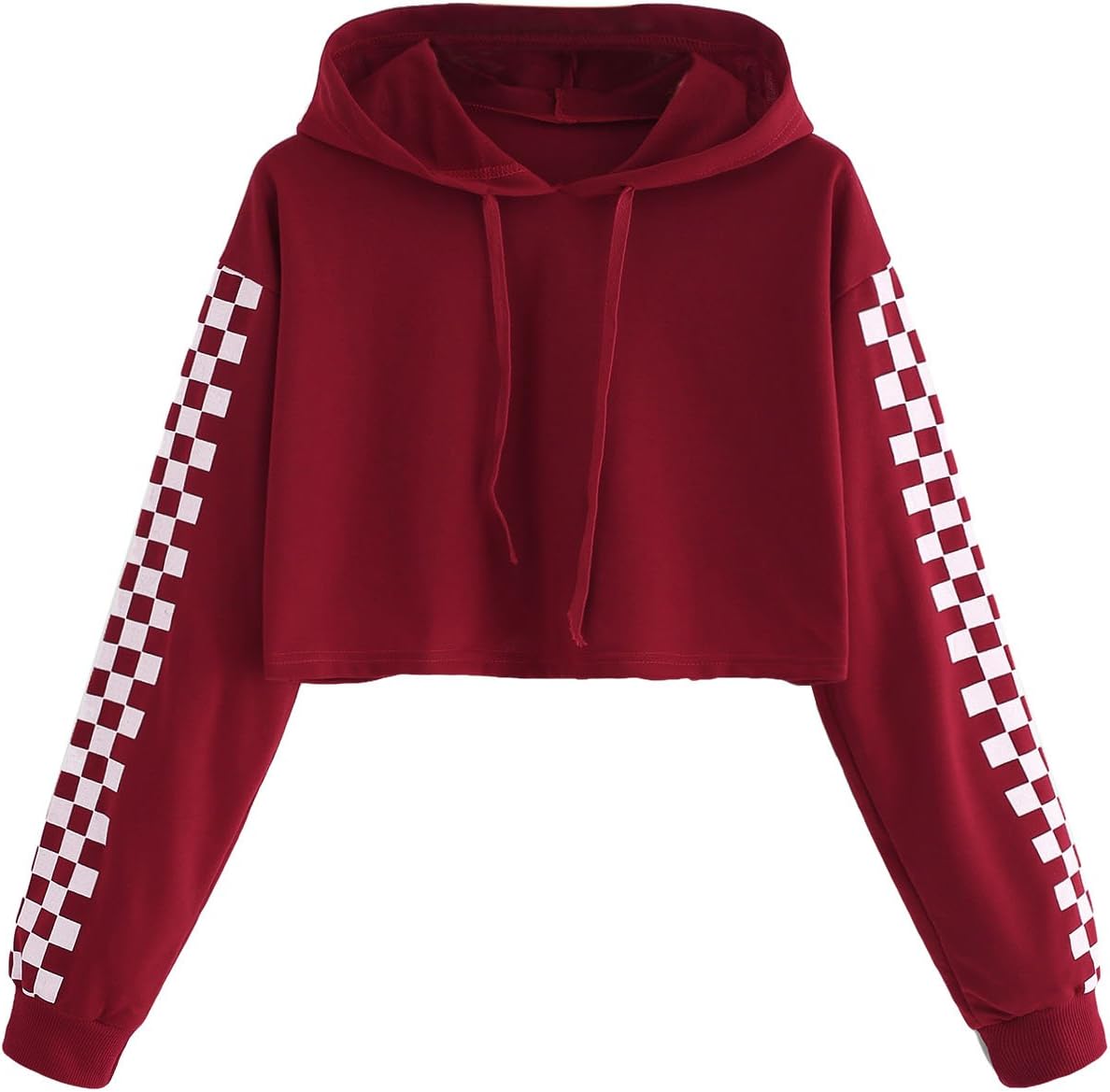 HUILAN Women's Long Sleeve Plaid Checkered Sweatshirt Crop Top Hoodies