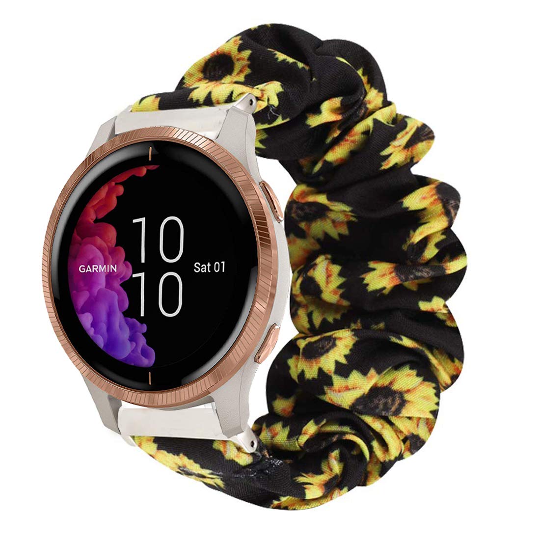 Compatible for Garmin Venu Band, Lvbu Fabric Elastic Scrunchie Elastic Watch Band Women Cute Replacement Straps for Garmin Venu GPS Smartwatch (Sunflower)
