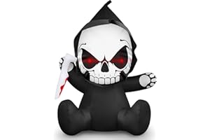 MICOCAH 3.5 FT Halloween Inflatables Wearable Grim Reaper Outdoor Decoration with Red Eyes Holding Knife Halloween Blow Up Decorations Built-in LEDs Coming Out of Window Garden Indoor Roof Car