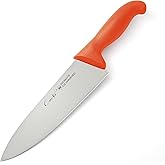 CURTA 8-inch Commercial-Grade Chef's Knife, NSF Listed, Ergonomic, Non-slip Red Handle, High Carbon 420 Stainless Steel Forged Blade Straight Edge, Dishwasher Safe, Rust Proof