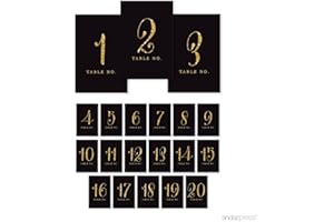 Andaz Press Table Numbers 1-20, Gold Glitter Print, 4x6-inch Single-Sided Cardstock Sign, Black, 1-Set