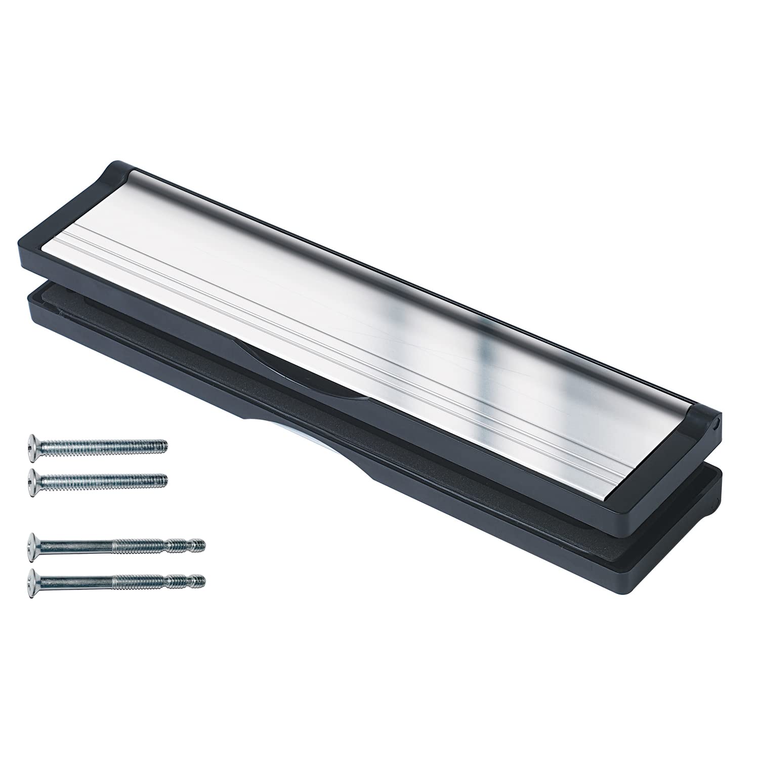 Keypak 12 inch (30.6cm) Door Letterbox - Fits 40-80mm Doors, Anti-Snap Flap, Internal Draught Excluder, Adjustable Letter Box for UPVC Composite Wood Doors (Black/Satin Anodised Aluminium)