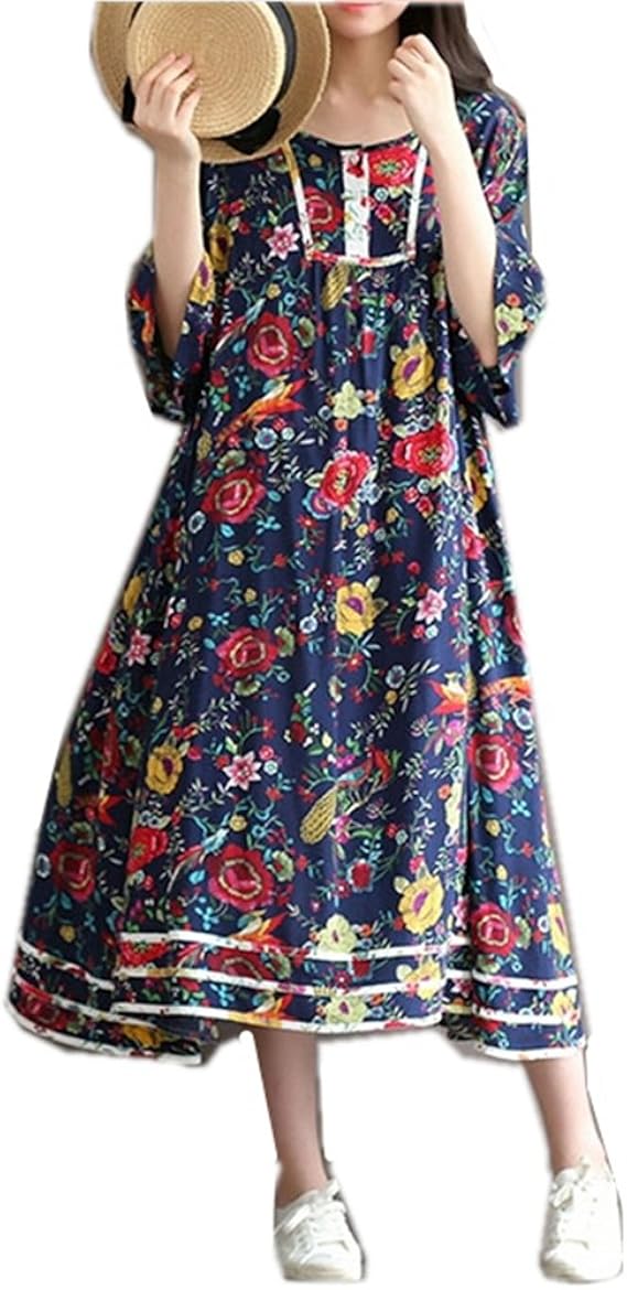 Amazon ワンピース レディース フレア シフォン 長袖 ミディ丈 フリル袖 大きいサイズ ゆったり レトロ 森ガール かわいい 花柄 女の子 夏 秋 L ワンピース チュニック 通販