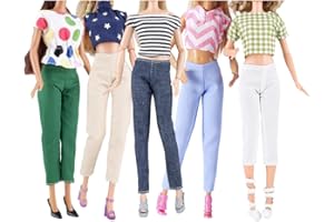 E-TING Lot 10 Items = 5 Sets Doll Clothes Casual Wear Outfit Tops + Pants with 5 Pair Shoes Accessories for 11.5 Inch Girl Doll (Style B)
