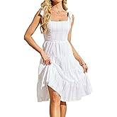 Beautiful Nomad Women's Summer Dress Boho Spaghetti Tie Straps Square Neck Flowy Ruffle Sundress Dresses with Pockets