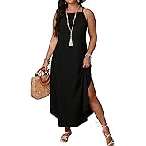 POGTMM Women's Plus Size Dresses Casual Summer Boho Sleeveless Maxi Dress Long Halter Side Slit Beach Sundress(1X-5X)